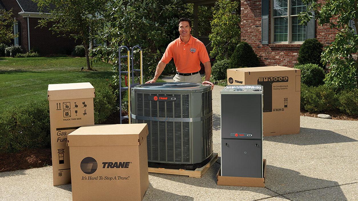 Trane HVAC products with technician