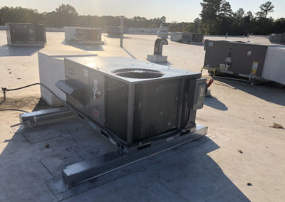 commercial unit on metal pad on roof